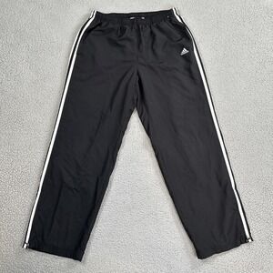 VTG Y2K Adidas Track Pants Men Large Black Ankle Zip Mesh Lined Side Stripe